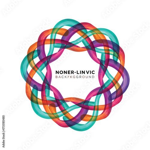 Abstract colorful background design of elastic rubber bands forming a rainbow circle connection concept with yellow and red wires