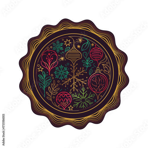 Elegant round ornamental frame with vintage gold pattern and antique floral decoration