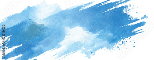 Abstract blue watercolor background texture with brush strokes and subtle blending of hues on white paper surface