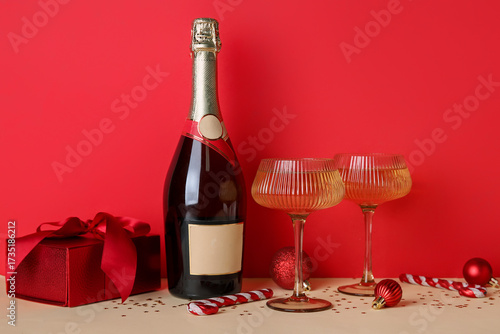 Bottle and glasses of champ...