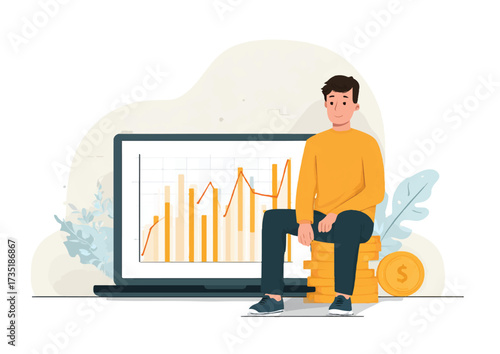 Analyzing financial growth using a laptop and visualizing investment strategies for wealth creation and prosperity