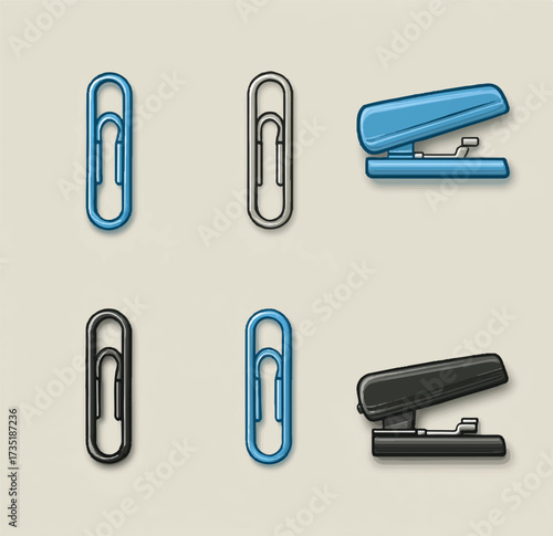 Arrangement of Paper Clips and Staplers in a Creative and Organized Workspace Setting for Office Supplies