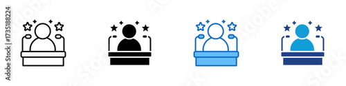 Public Speaker Multiple Style Icon Design Vector - Person at podium with stars around, symbolizing leadership, award, or presentation