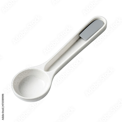 White measuring spoon with gray slider on black