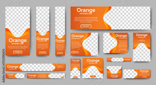 Business Advertising Banners template design with orange background concept. vector