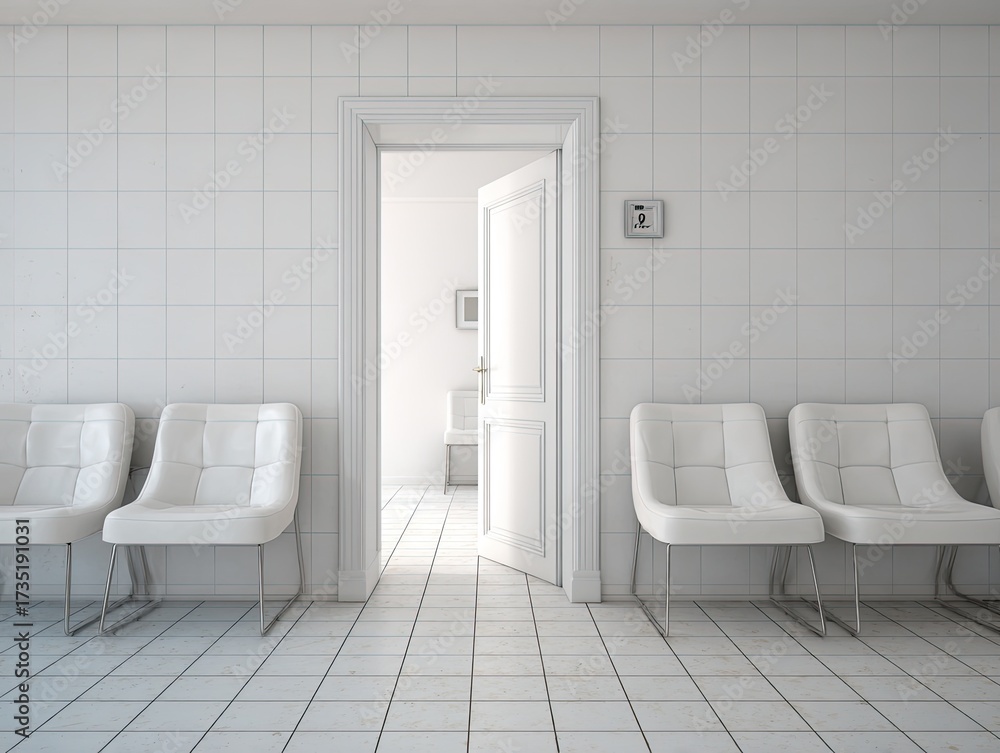 Fototapeta premium Empty white waiting room with open door