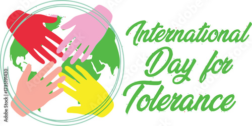 Celebrate International Day for Tolerance with colorful hands united around the world promoting unity and global peace, ideal for social media campaigns