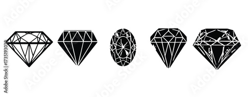 Collection of Sparkling Diamond Silhouettes in Various Shapes Symbolizing Luxury and Elegance for Jewelry Design Resources