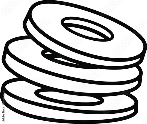 Outline drawing of stacked washers for engineering projects editable