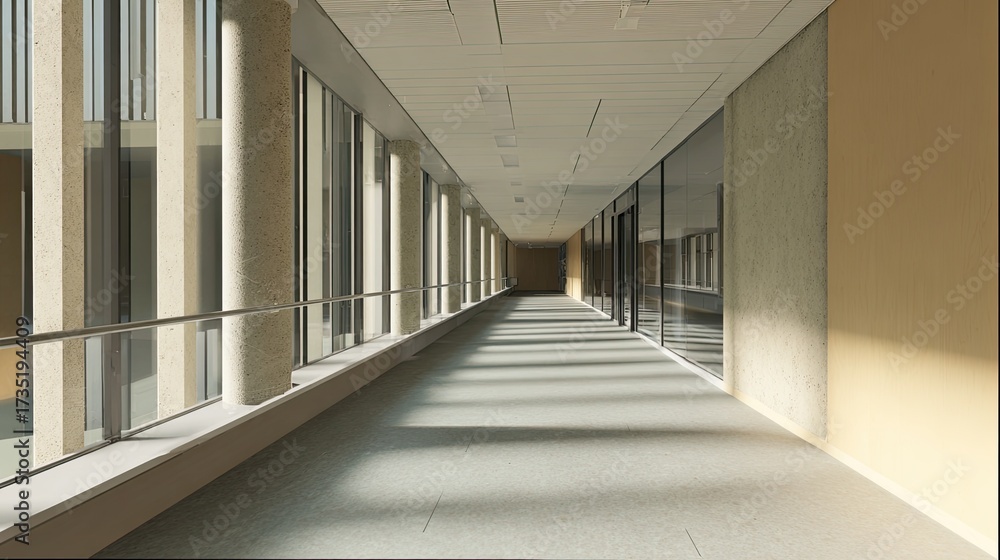 Fototapeta premium Empty sunlit hallway in a modern building