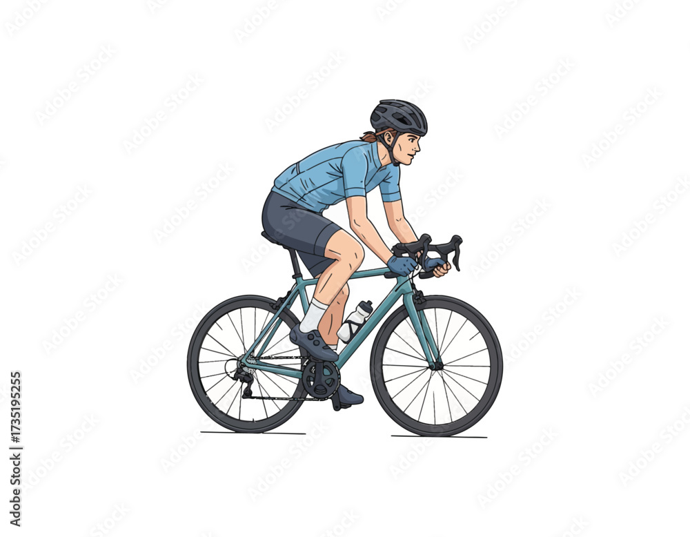 Obraz premium Vector Illustration of a Cyclist Riding a Bicycle Outdoors, Perfect for Sports and Fitness Projects, Health and Exercise