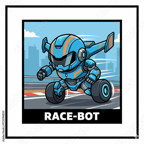 Miniature racing robot with sleek aerodynamic armor, vector illustration, futuristic design.