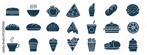 Dark Silhouette of Various Fast Foods and Treats Seamless Pattern on White Backdrop