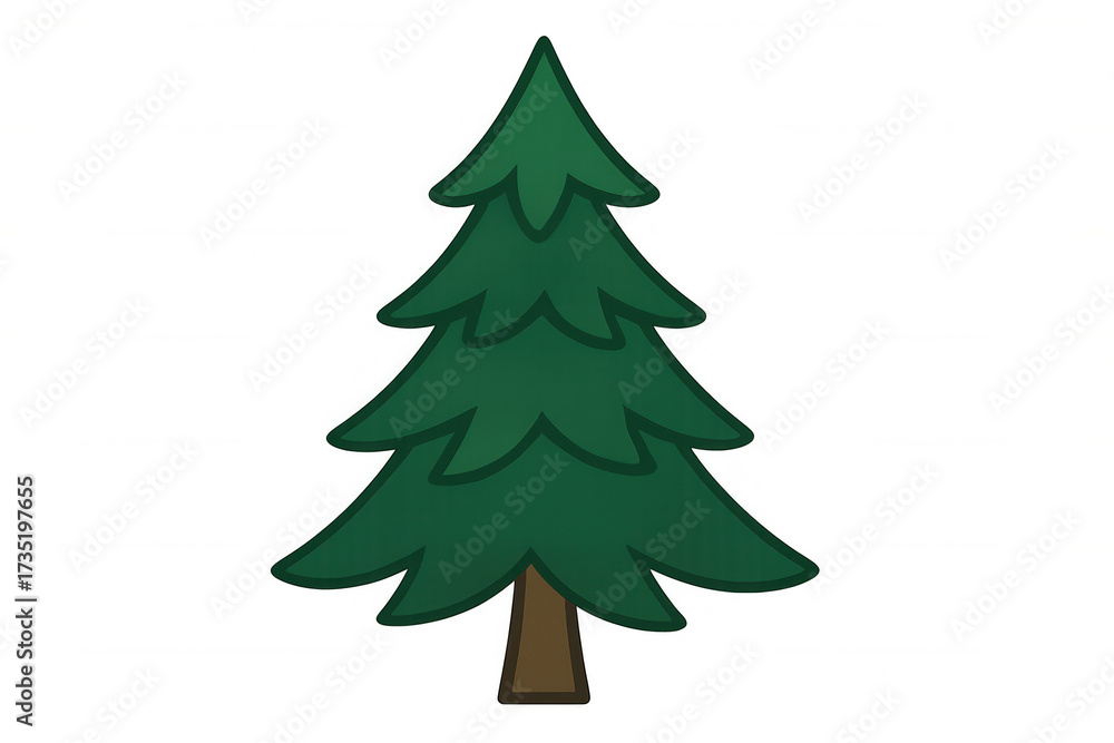 Obraz premium Pine tree cartoon illustration. Minimalist christmas holiday evergreen conifer spruce clip art on transparent background