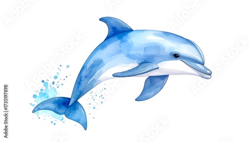 Watercolor Illustration of a Playful Dolphin, Isolated on a White Background