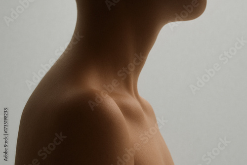 Wallpaper Mural Close up of human neck and shoulder, showcasing smooth skin and elegant contours. soft lighting highlights natural beauty and form, creating serene and artistic composition Torontodigital.ca