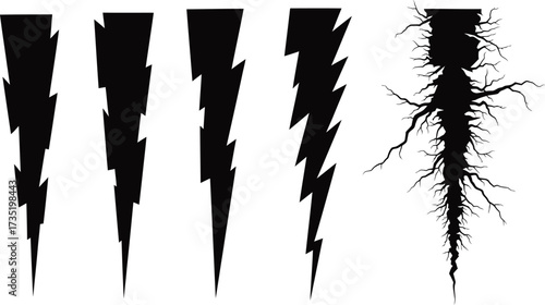 Vector lightning bolt set black and white design elements editable