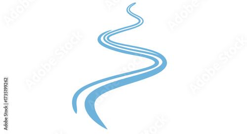 Stylized blue river stream illustration against a clean white background featuring fluid lines