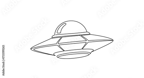 Simple line drawing of a classic flying saucer or ufo against a white background perfect for