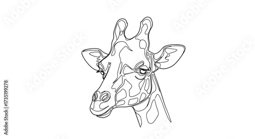 Elegant giraffe portrait in single line art, showcasing minimalist design and animal beauty