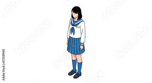 Pixel art illustration of a young Japanese student in a traditional uniform standing with a bowed head.