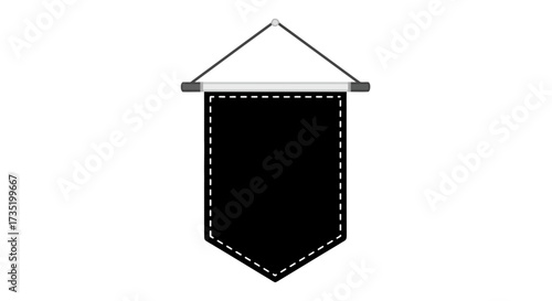 Blank black pennant banner hanging illustration template for branding and design presentations on