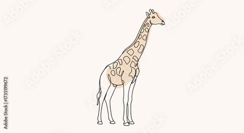 Elegant giraffe illustration with a minimalist line art style and neutral color palette