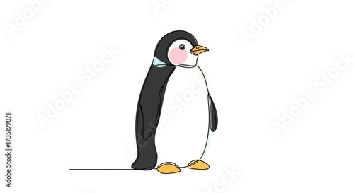 Stylized penguin illustration with single line technique creating a charming minimal design