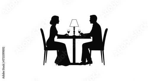 A romantic dinner scene with a couple enjoying a meal silhouette