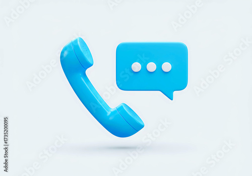 3d icon of blue telephone receiver with chat bubble icon isolated