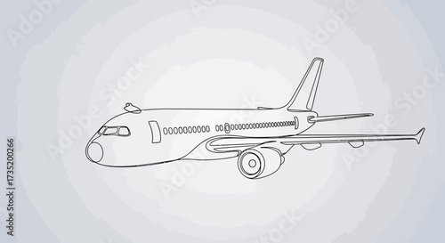 Sketch of a Passenger Airplane on a Light Gray Background showing Transportation and Travel