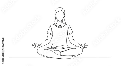 Continuous line drawing of woman in yoga position meditating for inner peace and harmony