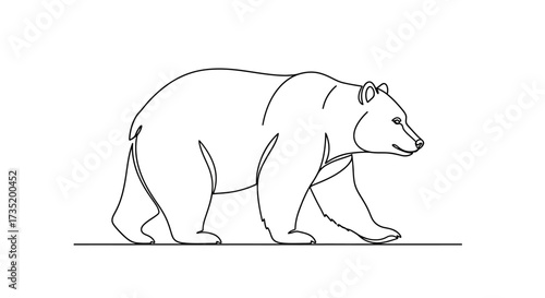 Continuous line drawing of a powerful bear walking gracefully illustration design