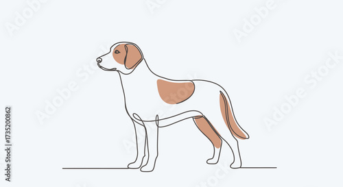 Elegant continuous line drawing of a dog, showcasing minimalist art style and breeds characteristics