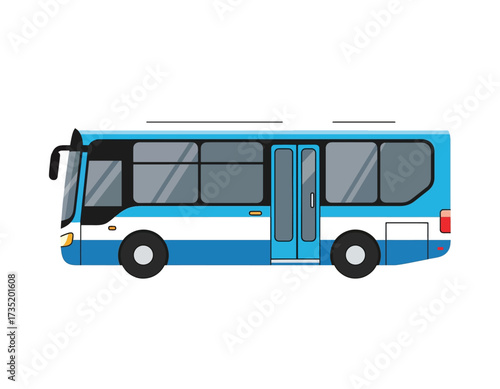 Cartoon depiction of a blue and white bus, ideal for transportation, travel, or educational purposes, in a vector format