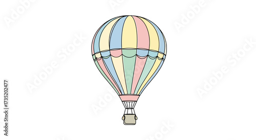 Colorful vintage hot air balloon illustration on a clean white background providing a minimalist