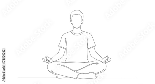 Minimalist line art illustration of a person meditating in lotus position for wellness concept