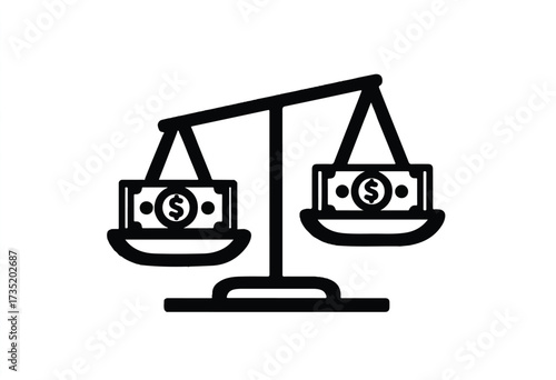 Financial balance scales with money signifying economic equilibrium and investment judgment showing business analysis and monetary concept