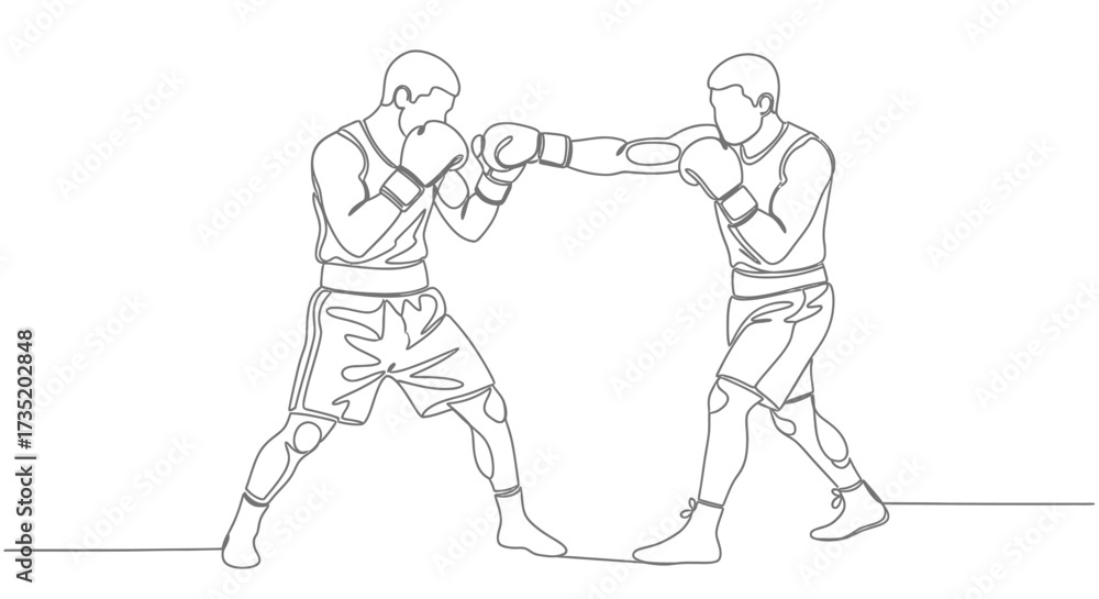 Fototapeta premium Minimalist Boxing Match Illustration Depicting Two Boxers in Action with Clean Lines and Dynamic