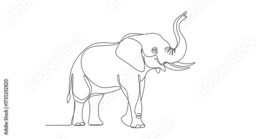 Elegant Minimalist One Line Drawing of an Elephant with Raised Trunk for Good Luck