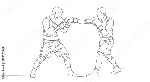 Minimalist Boxing Match Illustration Depicting Two Boxers in Action with Clean Lines and Dynamic