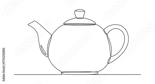 Elegant single line drawing of a classic teapot with handle and lid illustration