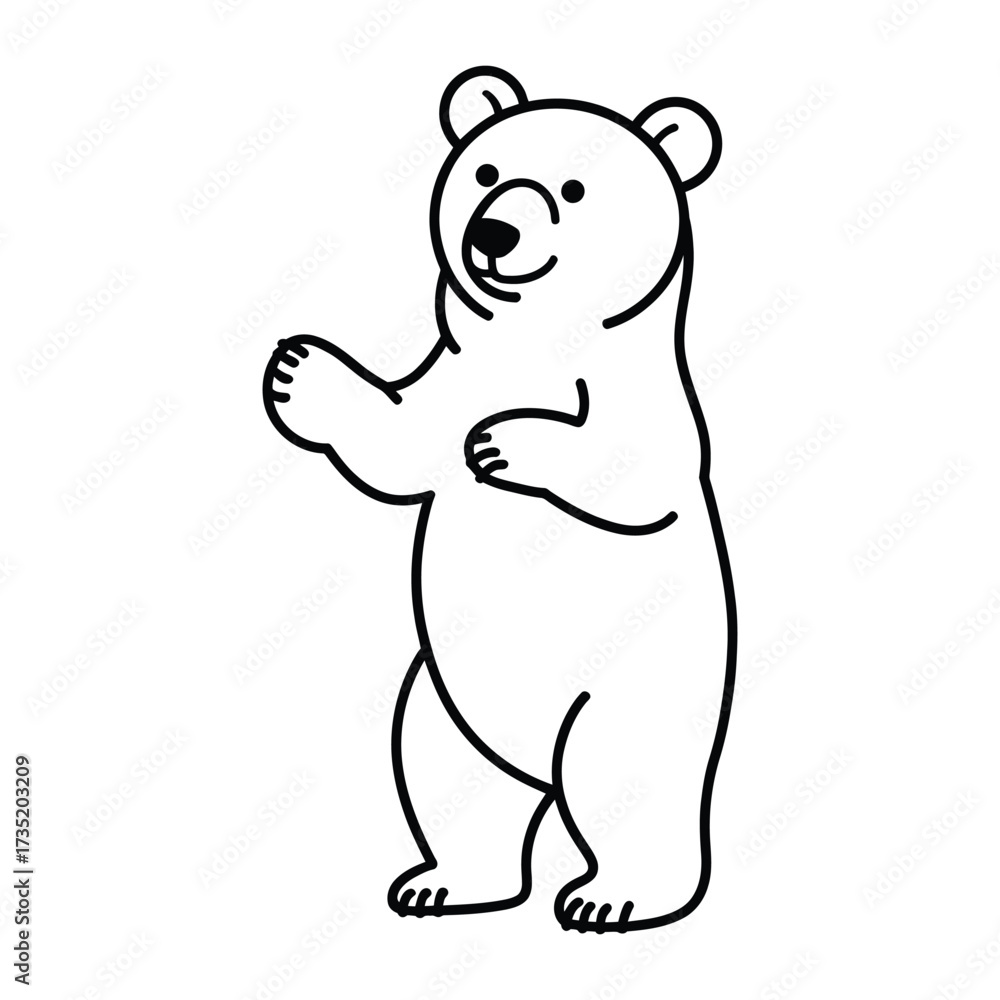 Fototapeta premium Illustration of a cute bear standing on its hind legs the bear is smiling and has a friendly expression, perfect for childrens books