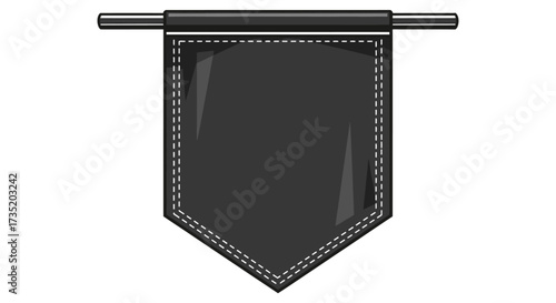 Fotografi Elegant black pennant banner illustration with stitched border and pole for cust