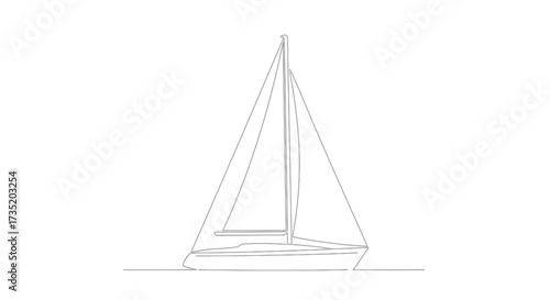 Minimalist line art of a sailboat on white background for nautical themes