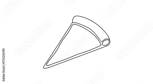 Monochrome line drawing of a single pizza slice on a blank background isolated on white minimalist