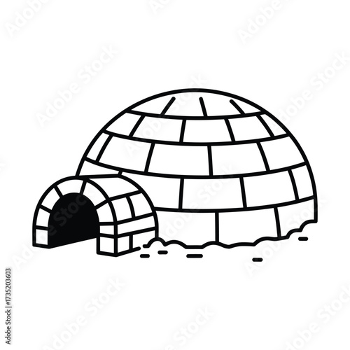 Illustration of an igloo, a traditional inuit dwelling made of snow blocks, showcasing its unique architecture and cultural significance in arctic regions