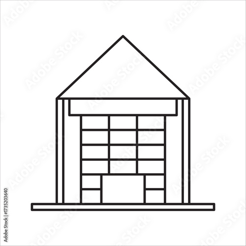 uilding icon isolated on white background, Building icon in line black flat house, office, bank, hotel, shop, university, city, hospital symbols.