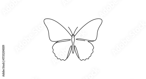 Minimalist butterfly line drawing in black and white offering an elegant simplicity suitable for