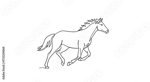 Elegant outline illustration of a running horse showcasing movement and gracefulness for artistic